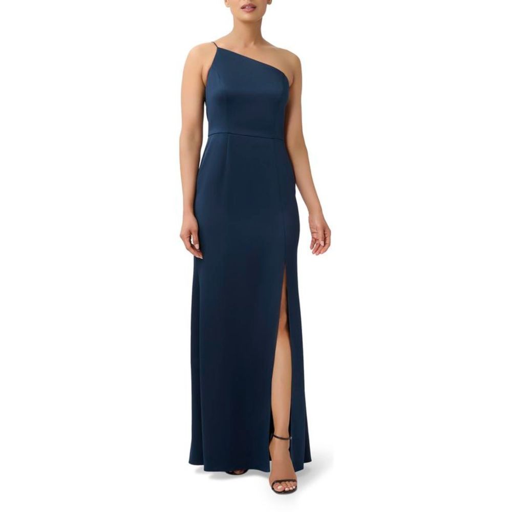 Adrianna Papell Womens Navy Satin Maxi Evening Dress Gown NWT